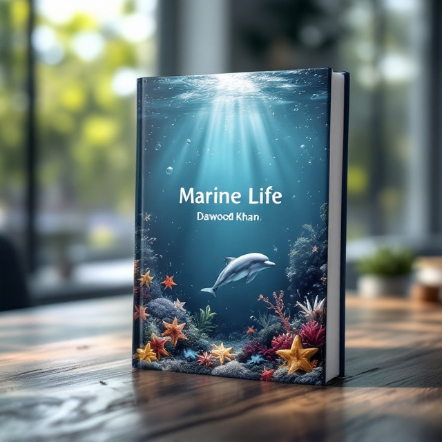 The cover depicts a serene underwater scene. A vibrant grey-toned ocean is the background, with detailed illustrations of a dolphin swimming gracefully near the center. Surrounding the dolphin are small, colorful starfish scattered across the seabed. Subtle bubbles ascend towards the upper part of the cover, adding a sense of depth and motion. At the top of the cover, faint rays of light pierce through the water's surface, symbolizing hope and discovery.