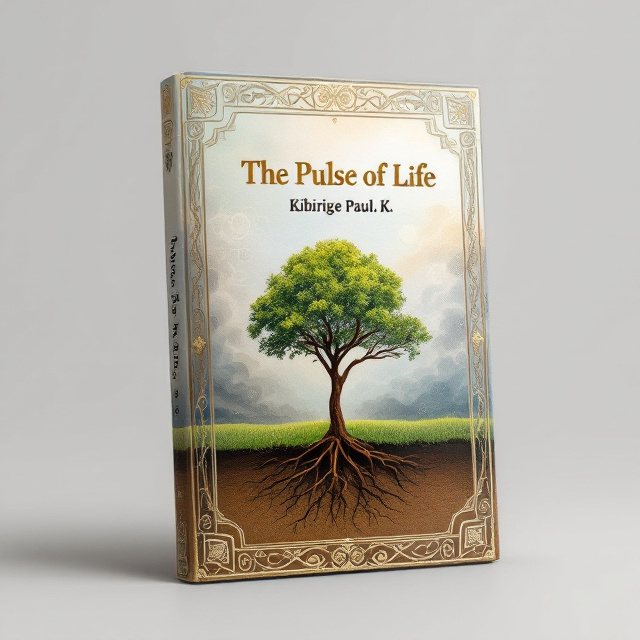 The cover features a delicate illustration of a tree progressing through the stages of life—roots fading into soil at the bottom, a vibrant middle with leaves, and fading branches at the top, symbolizing the life cycle. The background is a soft gradient blending brown at the base into smoke-grey toward the top, with hints of sky blue scattered in abstract swirls to portray hope and tranquility. A thin, ornamental border gives it a cultural touch, subtly framing the composition.