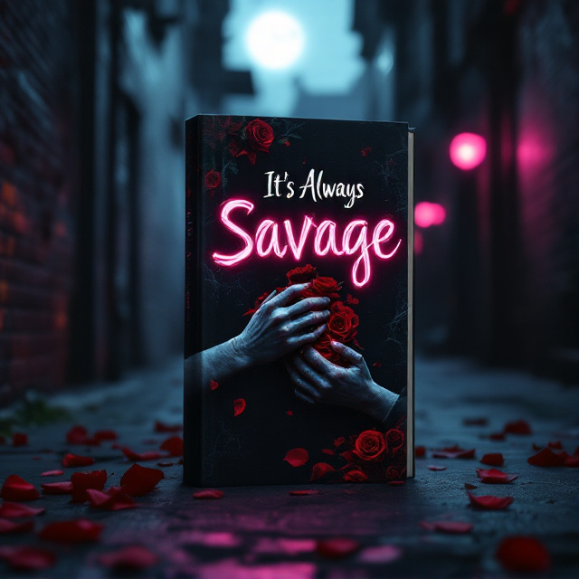 A shadowy, moonlit alley sets the stage. At the center of the cover, a pair of entwined hands — one delicate and feminine, the other strong, veined, and masculine — grips blood-red roses with scattered petals falling. A subtle, ghostly silhouette of a screaming face fades into the darkness in the corner, evoking terror. The background softly glows with an ominous pink hue blending into black, creating contrast.