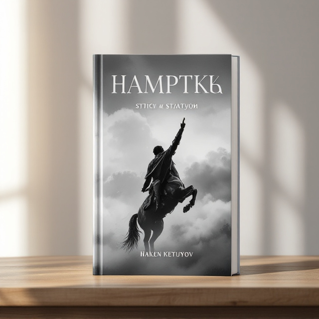 A grayscale image of a Don Cossack on horseback with the horse rearing up dramatically occupies the central portion of the cover. The figure of the Cossack is sharply defined, with his arm raised upwards, pointing towards the sky, suggesting motion and a sense of elevation. The background is a subtle blend of atmospheric grayscale clouds, giving an impression of vastness and contemplation. A muted, faint horizon line is visible behind to add depth.