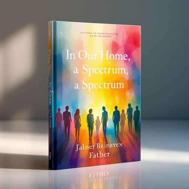 The cover features an illustration of a warm, glowing home with rays of light breaking through fragmented, colorful silhouettes of human figures. The silhouette colors symbolize the spectrum of emotions and identities explored in the book. There’s a fading yet vibrant watercolor gradient in the background that transitions between deep blues and purples to soft yellows, pinks, and oranges. The visual has a mix of organic brushstrokes and geometric elements to indicate chaos and harmony coexisting.