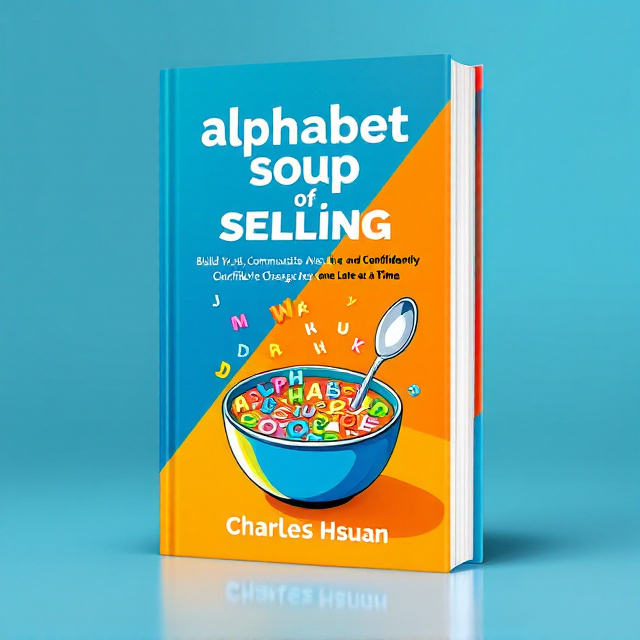 A vibrant cover featuring an alphabet soup bowl with colorful, playful letters floating in it. The background is split diagonally, with vibrant blue occupying the upper half and an energetic orange on the bottom. The colors blend seamlessly in the middle, creating excitement and balance. The title is prominently placed amidst the soup, with spoon-shaped icons emphasizing key words.