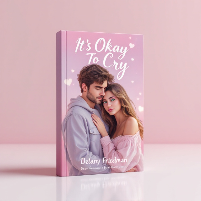 A dreamy scene with a soft pink background, faded and slightly blurred but surrounded by faint pastel highlights. Center stage has Steve Harrington, dressed in his signature casual 80s outfit, gently embracing a young woman with flowing light brown hair that cascades over her shoulders. Her teary green eyes face away but glow subtly, hinting at an emotional moment. In the background, faint, heart-shaped bokeh lights add a romantic air.