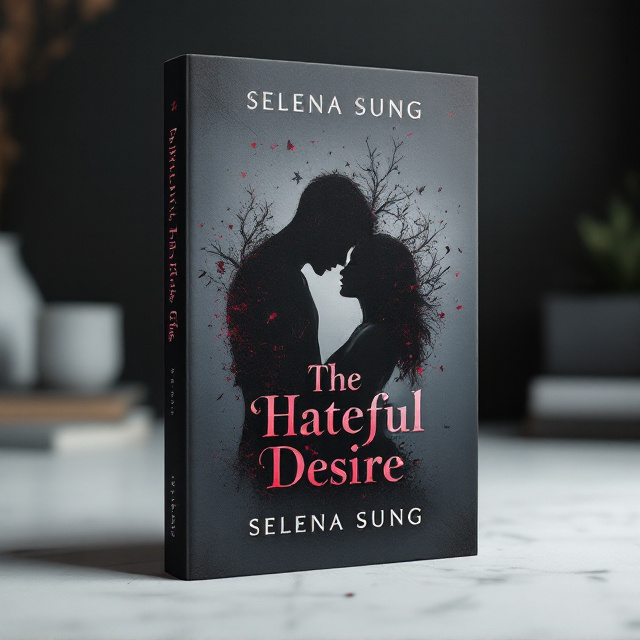 A shadowy silhouette of a couple in an intimate, almost-touching embrace is positioned at the center of the cover. The details of their figures are blurred to evoke mystery and allure. Surrounding the couple are abstract smoke effects, fading into a background split between burgundy and black gradients. A single detailed red tulip lies diagonally in the foreground, its petals vibrant against the darker background, with a sleek silver handgun placed beneath it, partially obscured by shadows. The combination of the flower and weapon hints at passion and violence.