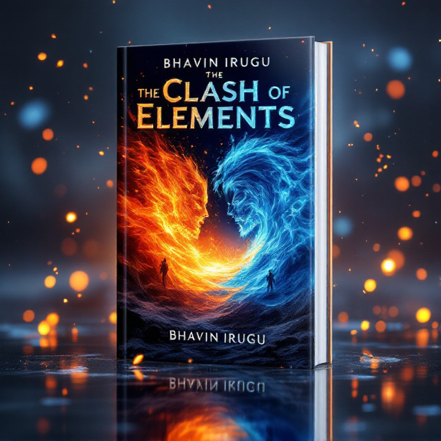 A fiery clash between two fierce figures dominates the center of the cover. The left figure, engulfed in swirling orange and red flames, battles ferociously against the right figure, encased in cascading waves of vibrant blue water. The background transitions from a glowing, chaotic night sky—lit with embers and splashes of water mist—into a scorched and flooded terrain. The energy of the clash radiates outward with vibrant sparks and elemental motion trails.