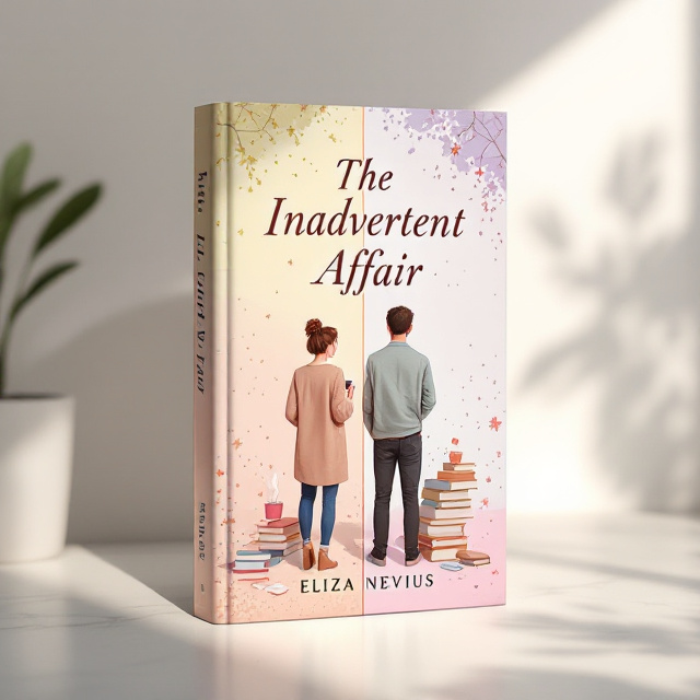Lexie and Ben are illustrated in two contrasting panels divided by a vertical line on the cover. On the left, Lexie stands with a messy bun in an oversized sweater holding a steaming coffee cup, surrounded by stacks of books and scattered papers. Her side of the panel is vibrant with warm colors like blush pink, soft yellow, and light purple splashes (echoing "unicorn-vomit purple"). On the right, Ben stands confidently in a pristine navy suit, holding a leather briefcase with his polished modern office high-rise visible in the background. His side exudes cool tones like gray, deep blue, and crisp white, emphasizing his poised demeanor. Between them, the vertical line transforms into a spark of light depicting the undeniable chemistry between the two.