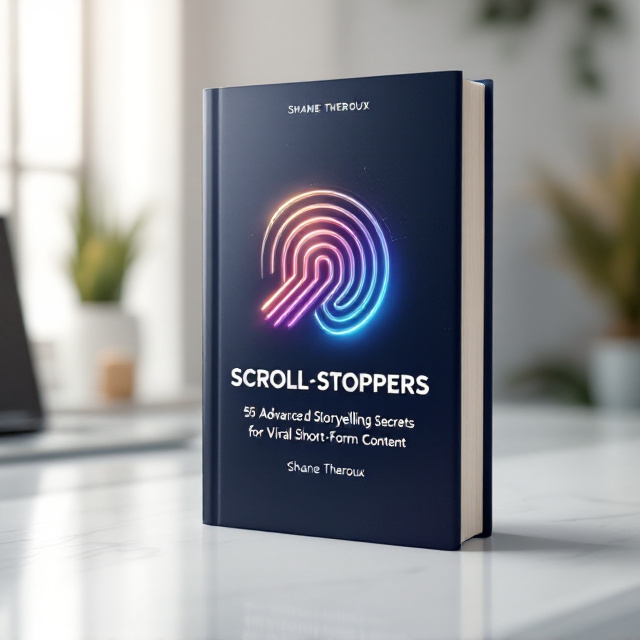 A dark navy background with a radiant modern gradient of blue-to-purple slicing diagonally across the cover. In the center, there is a slick, geometric icon resembling a scroll or wave that symbolizes the movement of social media feeds. The icon features a high-gloss metallic finish in shades of silver and gold. Surrounding the focal icon is a subtle circular glow, creating a futuristic and dynamic effect. The title dominates the center of the cover while the author name is at the bottom and smaller, creating balance and hierarchy.