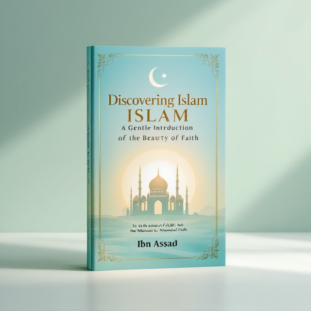 A soothing pastel blue background transitioning into a gradient of soft green toward the center, symbolizing growth and spiritual enlightenment. In the middle, a subtle mosque silhouette with intricate geometric patterns is layered over the soft glow of a radiating light halo. The crescent moon is placed in the upper right corner for balance, and delicate olive branches frame the bottom edges of the design. Tucked into the background, a faint Arabic calligraphy verse ("In the name of Allah, the Most Merciful, the Most Compassionate") acts as a divine watermark. Gold accents outline the mosque and typography for an elegant finishing touch.