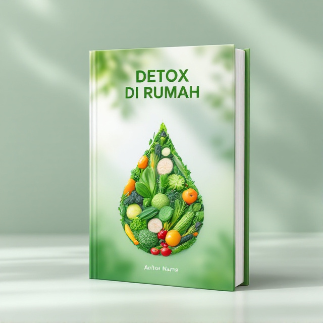 A fresh and vibrant cover displaying a minimalistic fruit and vegetable arrangement forming a water droplet, symbolizing detox and freshness. The background features a gradient of green and white with light, airy textures resembling sunlight and freshness.