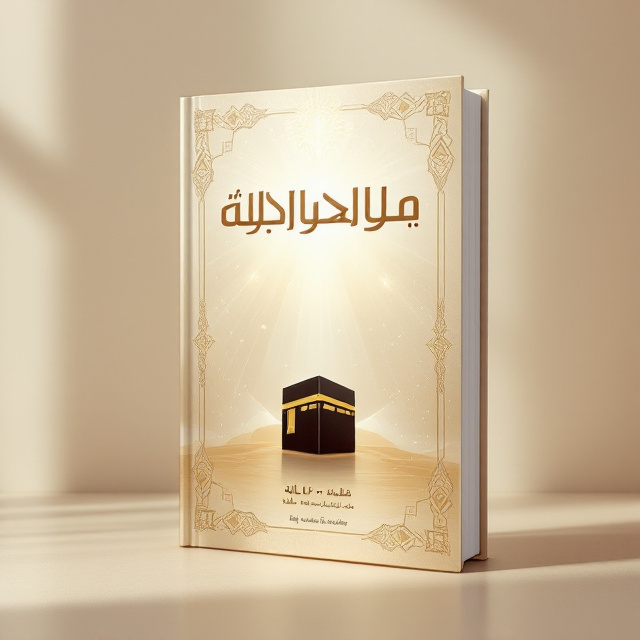 The cover features a minimalist representation of the Kaaba at the center, set against a backdrop of a gradient that shifts from soft beige to deep golden tones, symbolizing divine light. The Kaaba is framed with intricate but subtle Islamic geometric patterns in a faded golden hue, giving the design an elegant and spiritual touch. Above and around the main elements, a subtle shimmer resembling celestial light emanates outward, enhancing the divine theme.