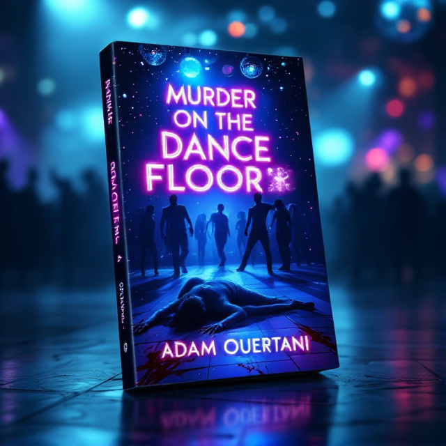 The cover features a dimly lit nightclub scene dominated by blue and purple hues, evoking an eerie and mysterious atmosphere. In the foreground, the silhouette of a lifeless body lies sprawled on the dance floor, with faint traces of blood reflecting the club’s flashing lights. Suspended disco balls scatter fragmented beams of light, contributing to the unsettling yet hypnotic ambiance. In the background, shadowy figures of dancing people blend into the murky haze of smoke and lights, creating a sense of chaos and concealment.