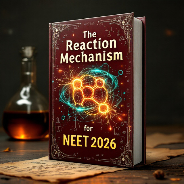A dark red background with chemical reaction structures subtly overlaid in a pattern. A large bold illustration of a mysterious molecule at the center, glowing with neon hues (orange, yellow, and light green) to symbolize energy and mystery. The molecule is surrounded by swirling patterns and energy waves to create a sense of movement and action. Faded chemical equipment like conical flasks and reaction tubes appear in the edges, blending organically into the background. At the bottom, a rugged, aged parchment texture hints at the “cult” element of the book.