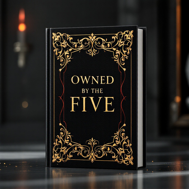 A black, velvet-textured background dominates the cover, embossed with intricate, luxurious golden baroque patterns along the edges, forming a frame. In the center, five intertwined crimson threads slither sensually across the cover, forming a subtle "X" shape. A faint, mysterious shadow of a silhouetted figure blends into the background, adding intrigue.