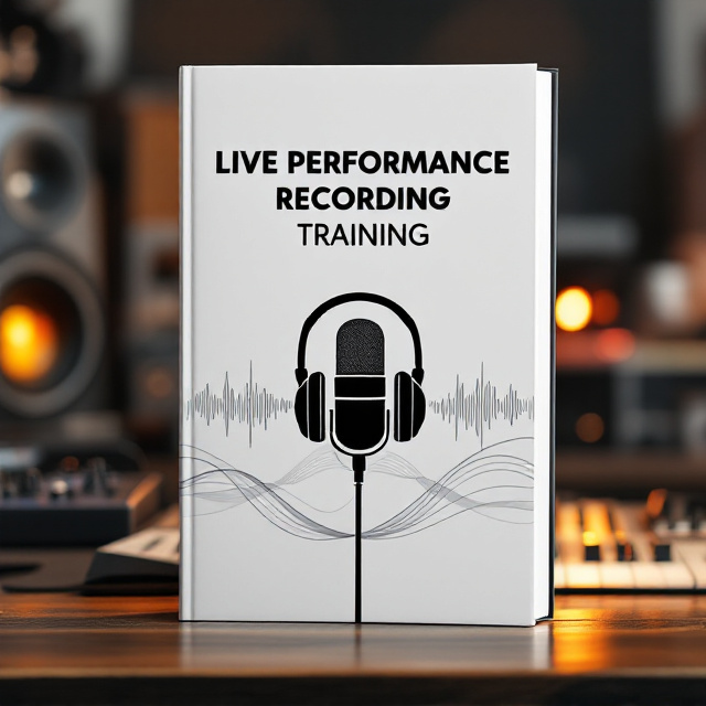 The cover features a modern minimalist design with a white background. In the center, a striking black outline of a microphone and studio headphones symbolizes live performance recording. Subtle waveforms in light gray flow from the bottom to the top, adding a sense of motion and rhythm.
