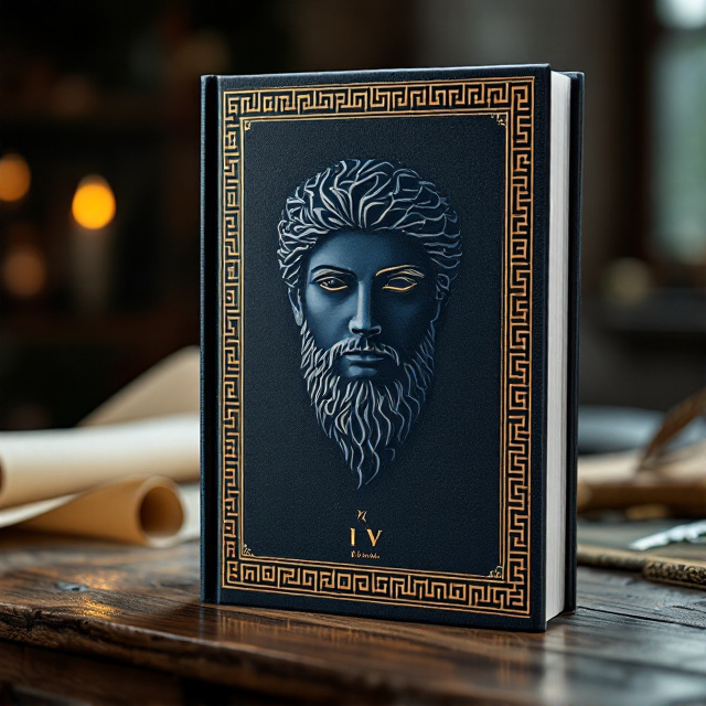 The book cover prominently features the texture of a Greek ceramic vase as the background—dark royal blue with subtle engraved patterns from classical Greek art. Centered on the cover is a minimalist representation of Alexander the Great’s face, crafted from intertwining golden Greek alphabet-style lettering, which seamlessly merges with the background art. The top and bottom sections have intricate Greek key borders in a slightly faded copper. The title "ئاسکەندەری مەکەدۆنی" is placed centrally above the face, while the author's name, مەحود دزەیی, is placed at the bottom, aligned with the border.