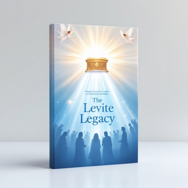 A prominent, glowing Ark of the Covenant is positioned slightly elevated in the upper portion of the cover, bathed in radiant white and light blue hues. From the Ark, shimmering light waves in varying shades of blue cascade downwards, illuminating the rest of the scene with an ethereal glow. Graceful angels with flowing robes and wings, rendered in soft white and blue, frame the scene at both sides, creating a sense of reverence and sanctity. At the base of the light waves, silhouetted Levites in stylized, darker blue tones are depicted in an attentive, worshipful posture. A faint, semi-transparent "mantle," glowing in a lighter shade of blue, is subtly interwoven into the downward flow of light waves, symbolizing divine connection and legacy. The background softly transitions from a dark blue at the base into a lighter gradient of blue, reinforcing the spiritual elevation towards the heavens.