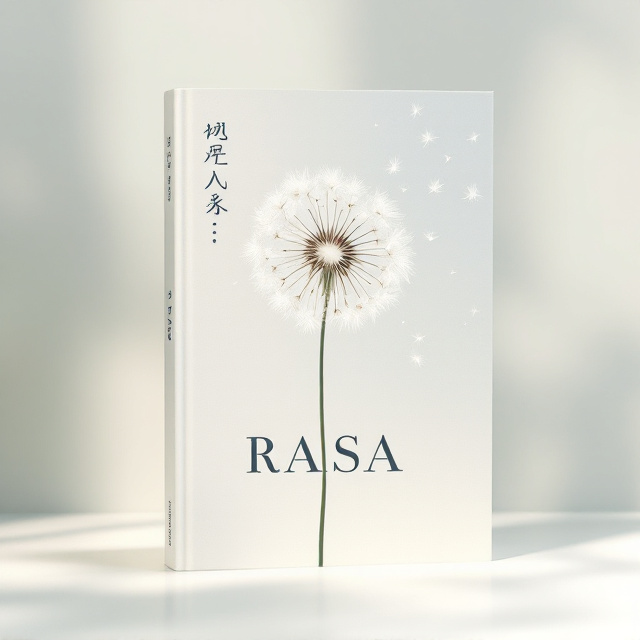 A single, delicate white dandelion is placed in the center of the cover, with its feathery seeds slightly blowing away toward the upper right corner of the design. The background features a soft gradient transitioning from pale blue at the top to creamy white at the bottom, creating a soothing and serene atmosphere. Scattered faint outlines of other dandelion seeds float in the background, subtly conveying emotions of scattering thoughts and life experiences.