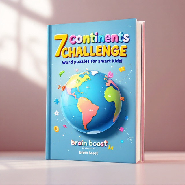 The cover features a bright and vibrant globe in the center, highlighting all seven continents with appealing cartoon-style colors. Around the globe are floating, colorful word puzzle pieces with letters visibly placed, giving the idea of wordplay. On the background, subtle swirls and dotted paths suggest exploration and adventure.