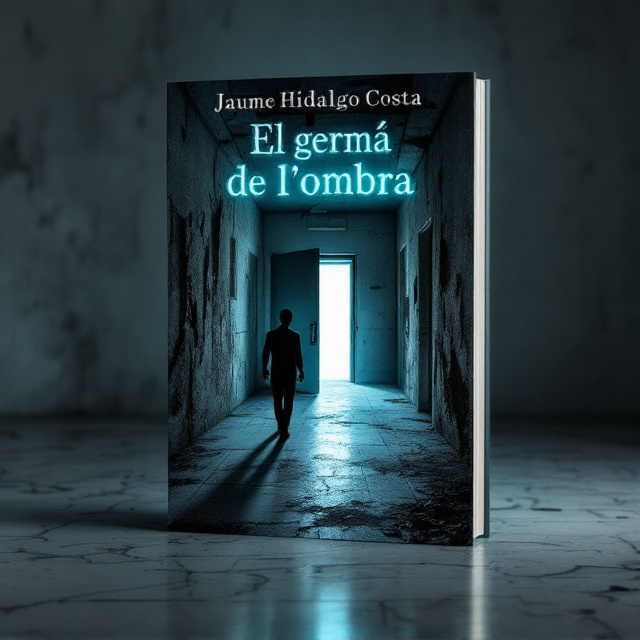 The cover features an abandoned hospital corridor coated in gray tones with walls crumbled and peeling—a stark depiction of decay. In the center, a half-open door reveals a blue-hued light spilling into the hallway with eerie shadows, creating an air of mystery. A faint, slightly blurred human shadow leans into the frame just to the side of the door, heightening the sense of unease and unanswered questions. The edges of the cover fade into darker gray to draw attention toward the door at the center.