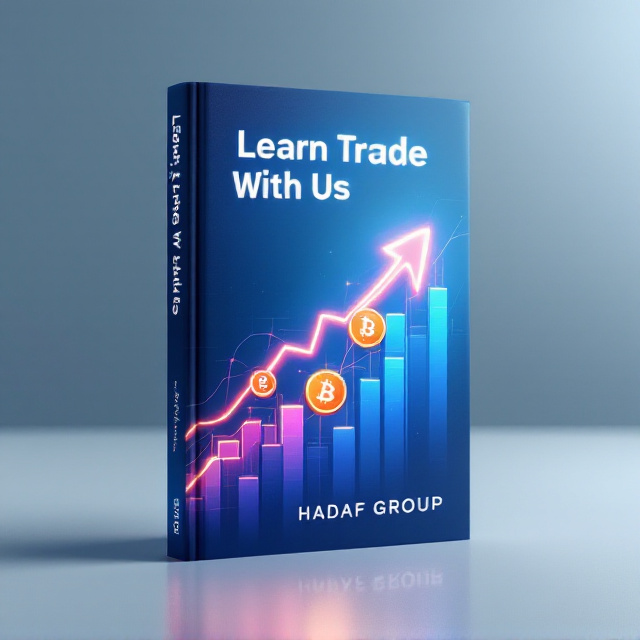 A sleek blue gradient background with fluctuating candle stick charts rising diagonally across the cover. Overlaid on the charts are semi-transparent Bitcoin and Ethereum coin logos strategically placed to balance the visual weight. The focus shifts to a glowing upward arrow that appears to emerge dynamically from the charts, symbolizing growth, knowledge, and success.
