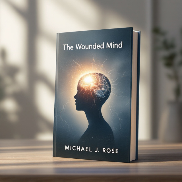 A minimalist, surreal design featuring a silhouetted human head at the center of the cover. The head has a glowing, fractured brain with faint cracks subtly illuminated by warm, golden light. The ripple effects extend outward in abstract, wavy patterns that blend into a background gradient of deep blues and grays, transitioning toward soft dawn-like gold near the top. Hints of texture, resembling a faint watercolor wash or mist, add depth to the background.