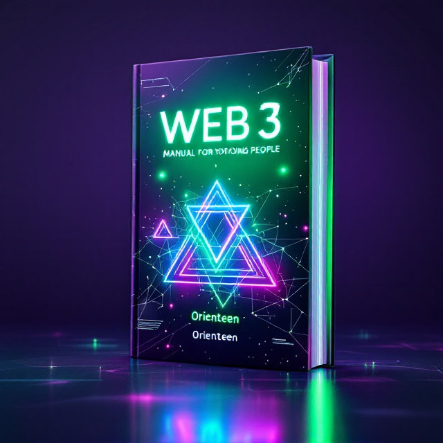A futuristic, 3D holographic theme dominates the cover, with glowing green and purple interlocking triangles suspended mid-air in a grid-like simulation, symbolizing blockchain and Web3 technology. The background is a dark, gradient purple transitioning into neon green, creating a luminous digital atmosphere. Subtle glowing dots scattered throughout mimic a connected network. Animated rays of light emerge from the center towards the edges, projecting innovation and youthfulness.