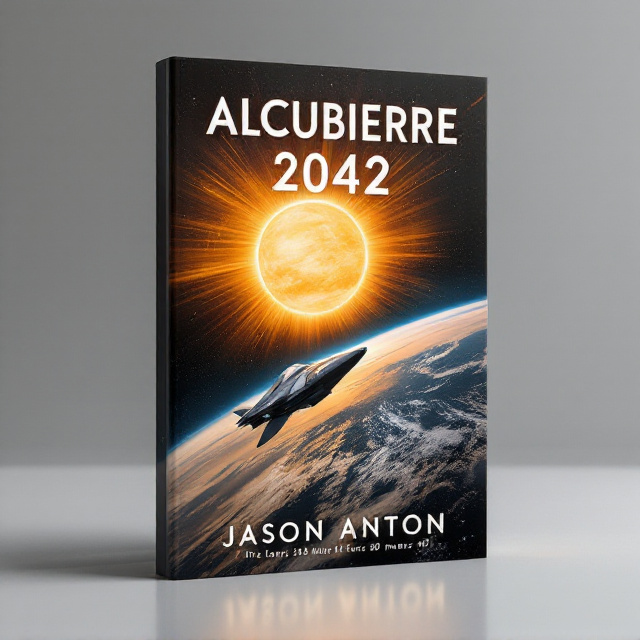 The cover will depict a breathtaking scene of Earth in front of a golden, radiant, fiery Sun. The perspective is straight-on, creating a sense of awe and scale. A small spaceship, sleek and futuristic in design (250 meters long and 50 meters wide), is shown performing a gravity assist trajectory around the Earth. The spaceship leaves a glowing trail as it curves along its path. The dark void of space serves as the background, speckled with stars, enhancing the cosmic feel. The scene’s lighting emphasizes the ethereal glow of Earth and the scorching intensity of the Sun.
