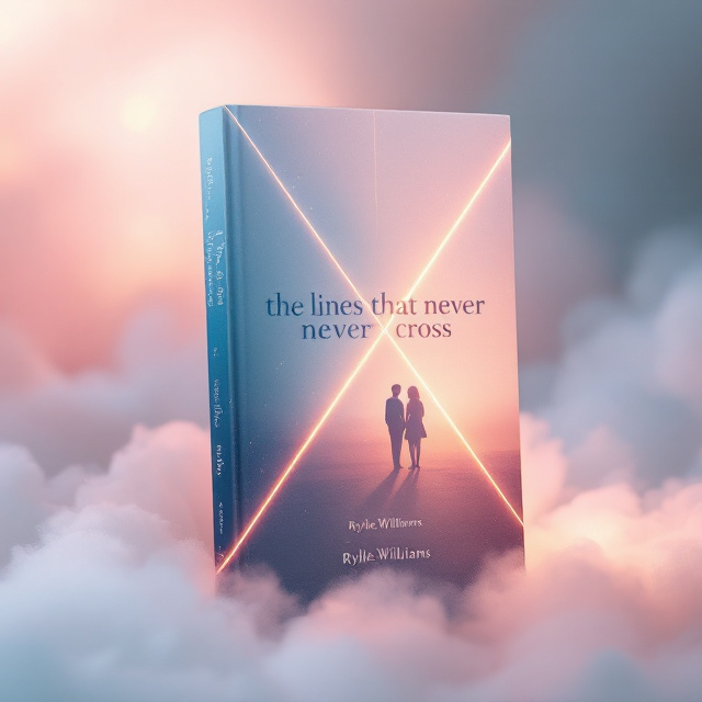 Two parallel lines dominate the cover, stretching diagonally across a soft gradient background transitioning from a pale pink to deep midnight blue, evoking a sense of romance and bittersweet longing. The lines, glowing faintly, are close but never touch, subtly symbolizing the central theme of the story. In the middle space between the lines, faint silhouettes of a boy and girl stand back-to-back, barely separated but distant—adding emotional weight to the visual. The surrounding area is misty with a faded, dreamlike texture.
