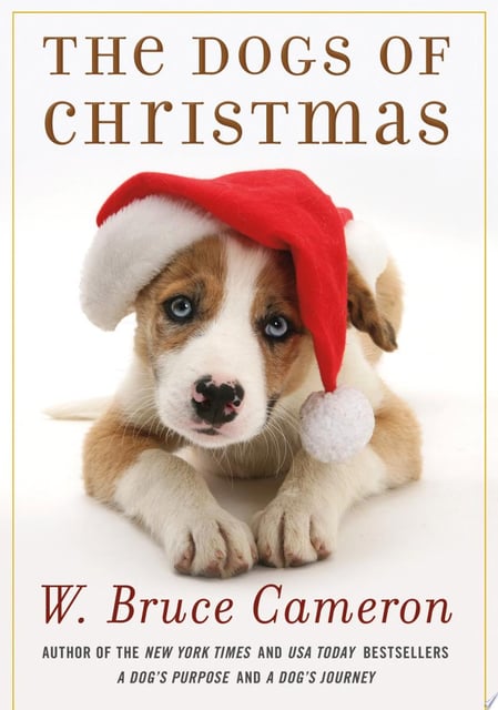 The cover features a puppy wearing a Santa hat, positioned centrally against a white background. The image evokes innocence and holiday cheer.