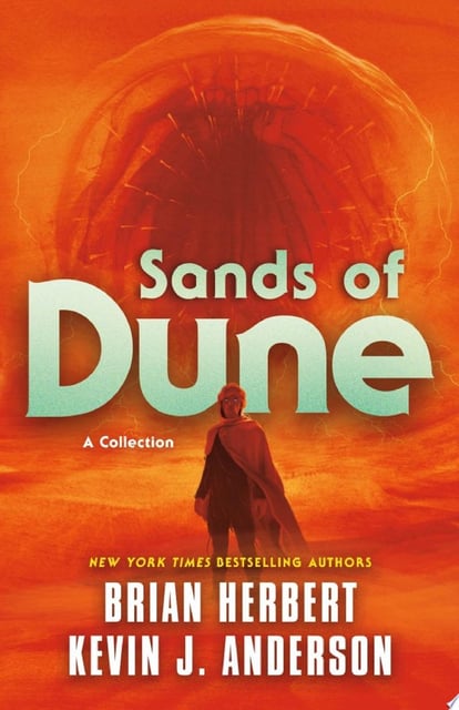 The cover features a blend of desert landscape imagery with a central silhouette character against a sandworm backdrop. The warm color palette and dynamic light effects create a sense of mystery and grandeur.