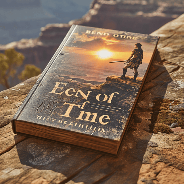 The cover features a female warrior standing on a cliff, overlooking a vast and epic landscape, with a glowing sun setting in the background.