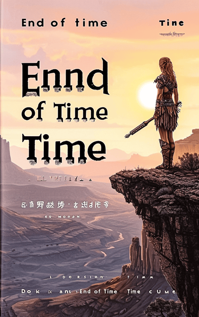 The cover features a female warrior standing on a cliff, overlooking a vast and epic landscape, with a glowing sun setting in the background.