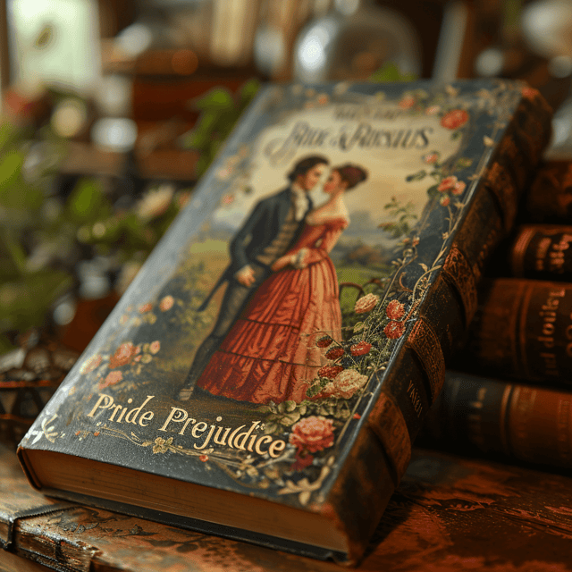 The cover features a delicate illustration of a couple in regency-era clothing, standing in a lush countryside setting. The illustration is surrounded by a whimsical border of flowers and vines.