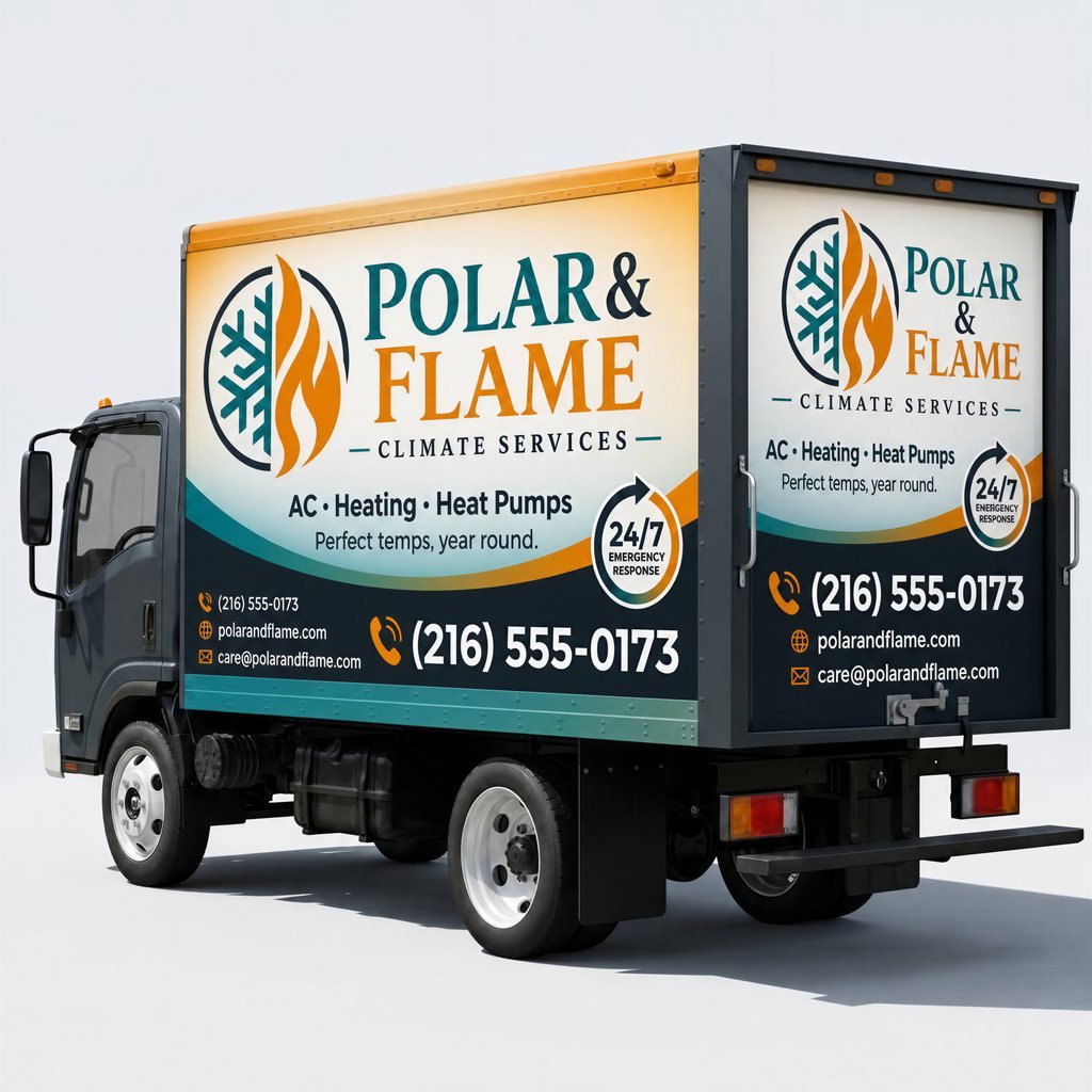 Graphite HVAC Box Truck Wrap with Teal and Amber Gradient
