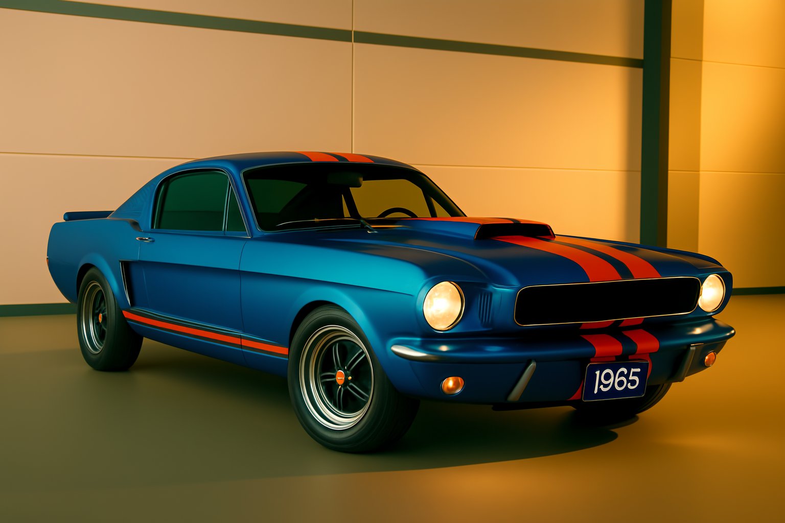Classic sports car wrap with bold blue and red stripes