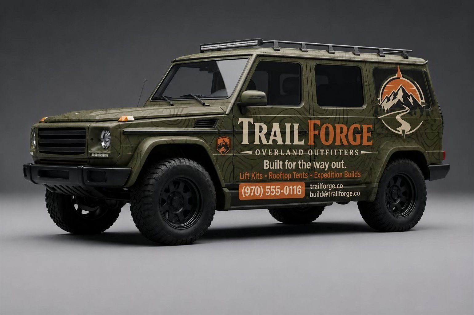 Off-road SUV Wrap with Topographic Lines in Olive Drab