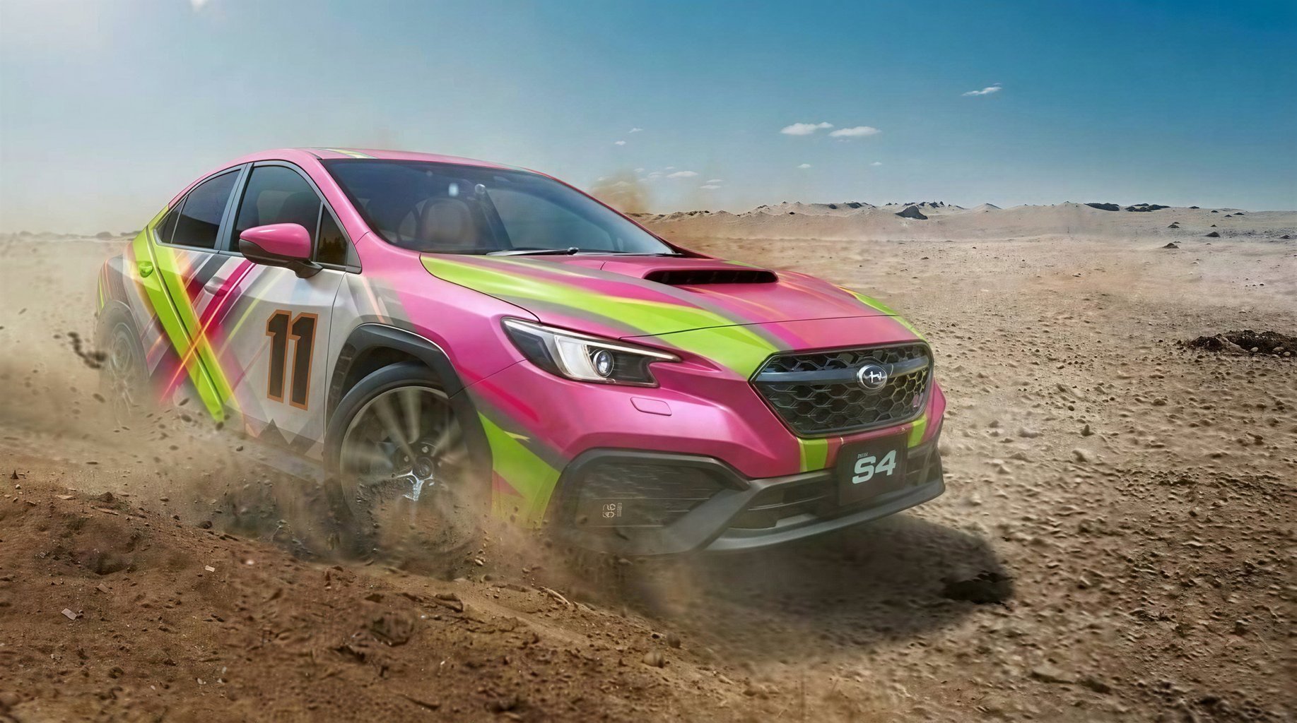 sporty crossover with vibrant geometric stripes in pink and lime green