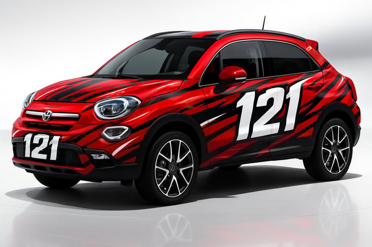 Sporty red and black SUV wrap with bold number design