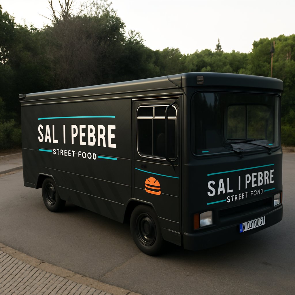 food truck with bold black and grey wrap and minimalist accents