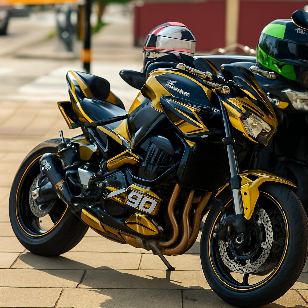 Sport motorcycle wrap in black and gold with elegant design