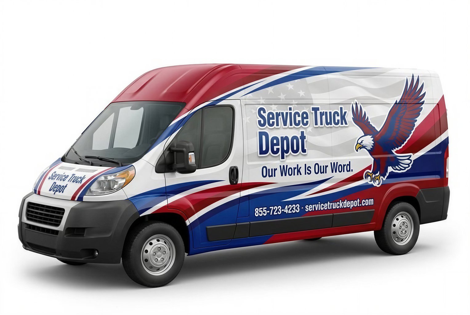 Patriotic Mechanic Work Van Wrap in Red, White, and Blue