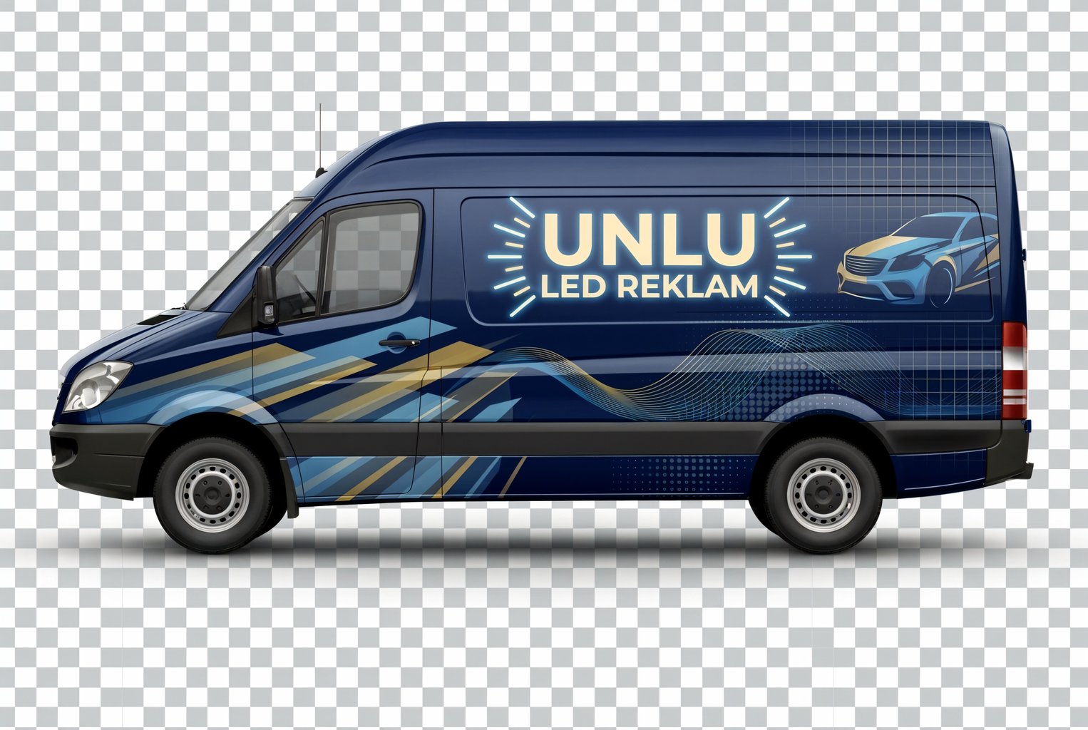 Blue van wrap with modern LED advertisement design