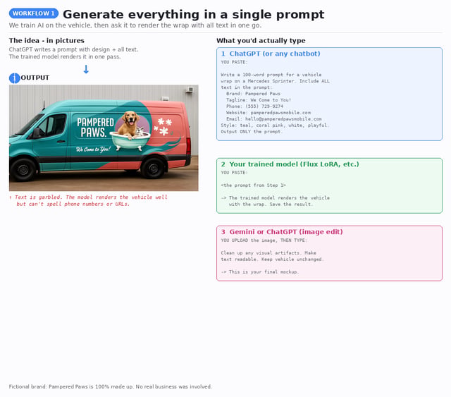 Workflow 1: Ask the custom model to render the wrap with all text in one prompt — step-by-step guide