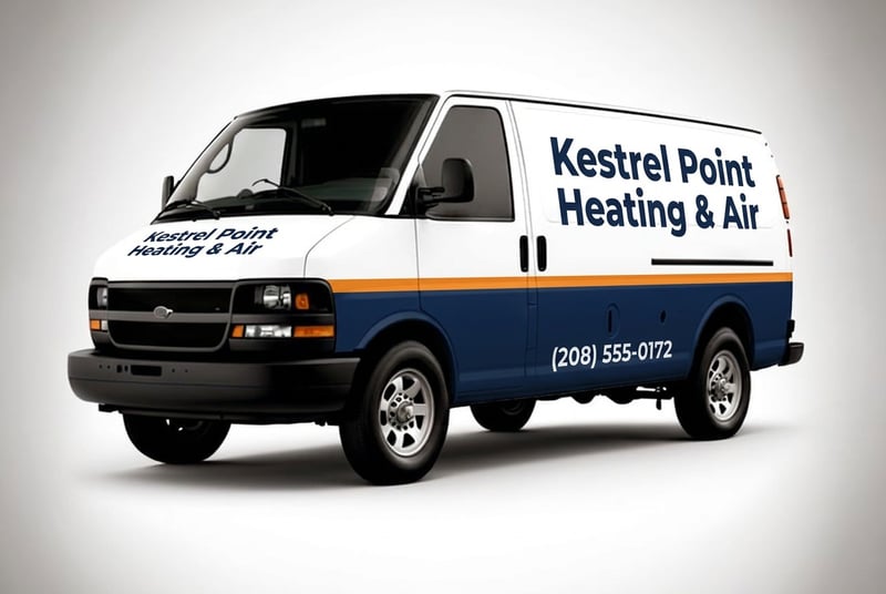 AI concept: cargo van in the Kestrel Point fleet design, navy lower body, white upper body, orange stripe