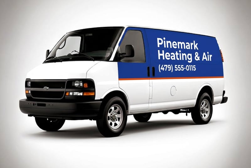 AI concept: the same company with a solid blue panel, Pinemark in large white letters and one phone number