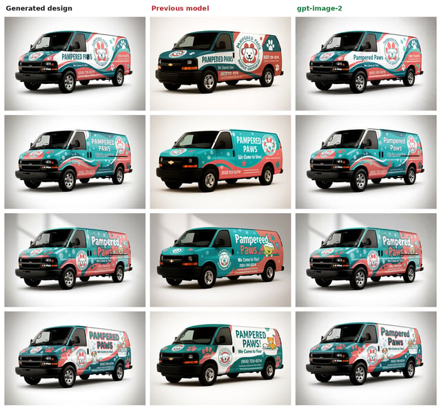 Several runs where a correction was needed: the same generated design, fixed by the previous model versus gpt-image-2