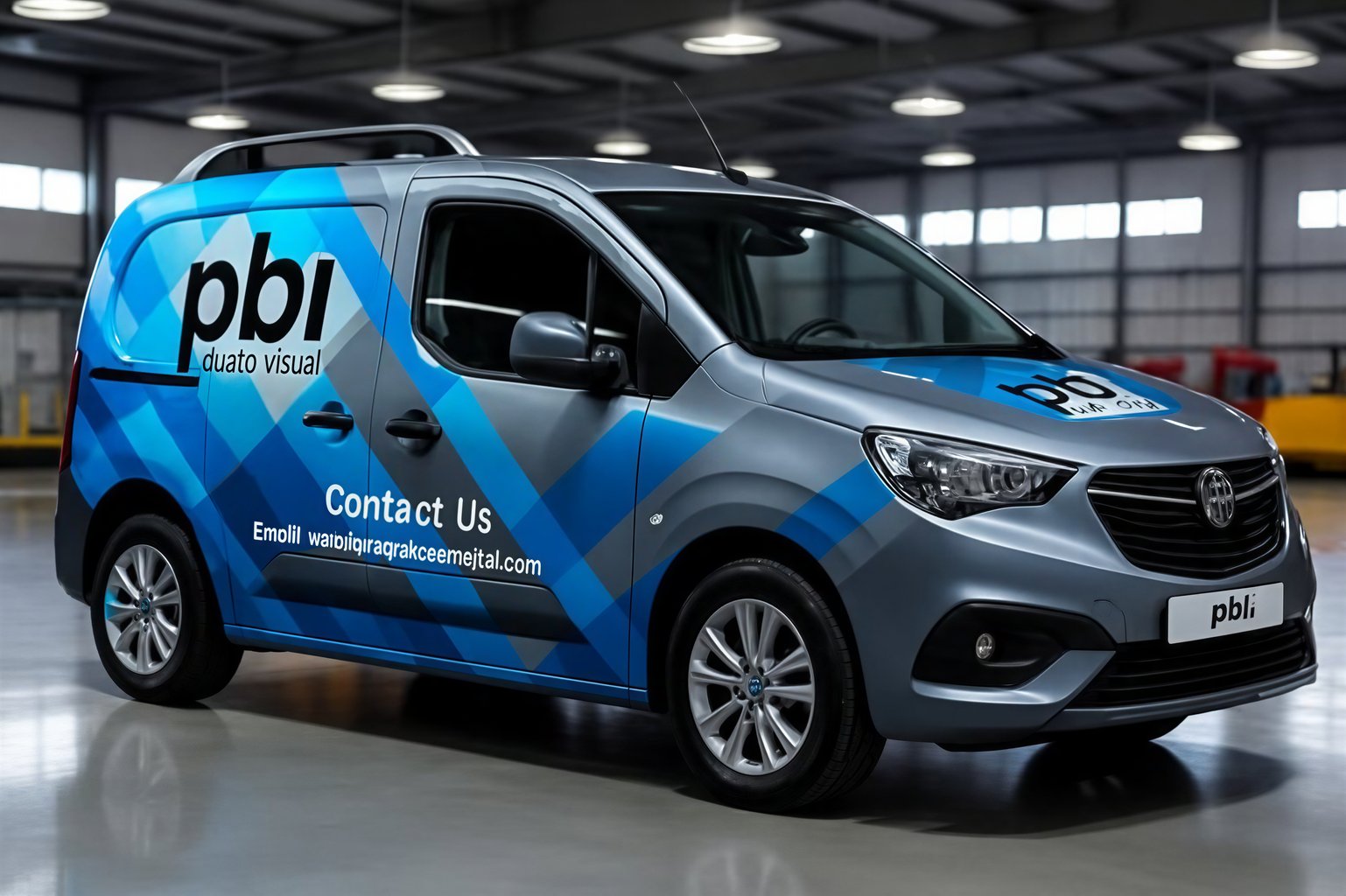 modern blue graphic van wrap design for creative services