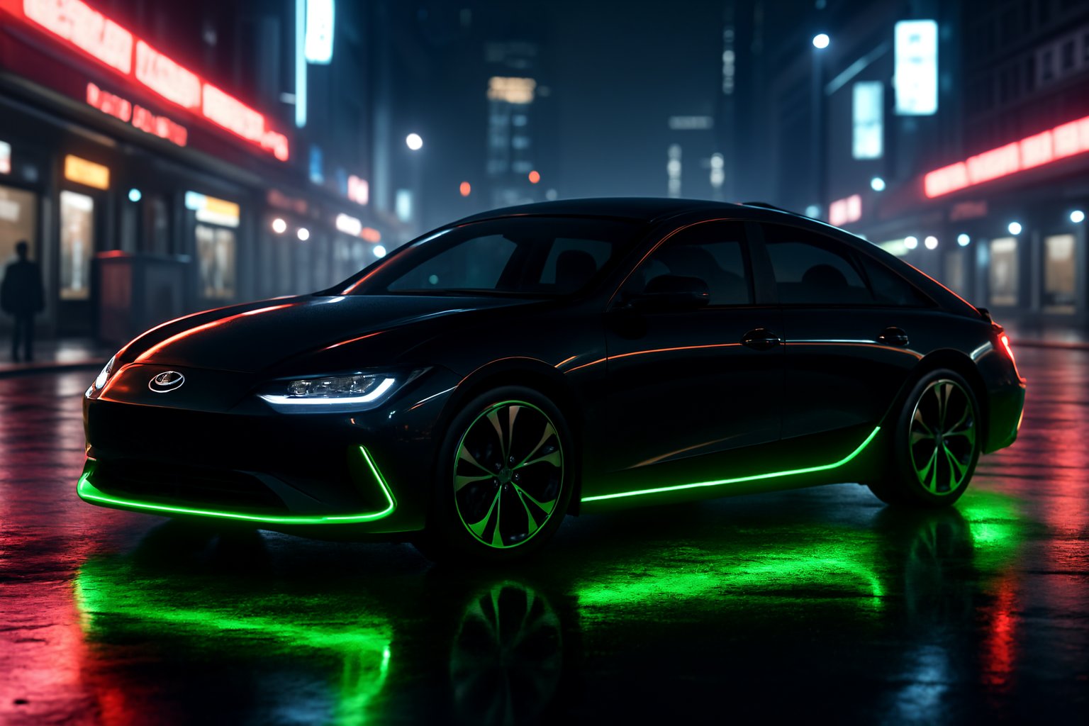 Sporty Hyundai Ioniq 6 Wrap in Obsidian Black and Green