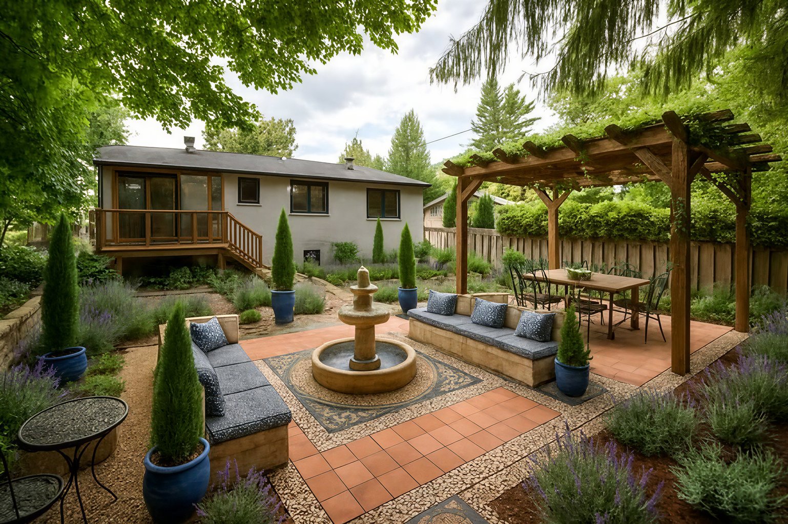 A professionally designed yard with new landscaping.