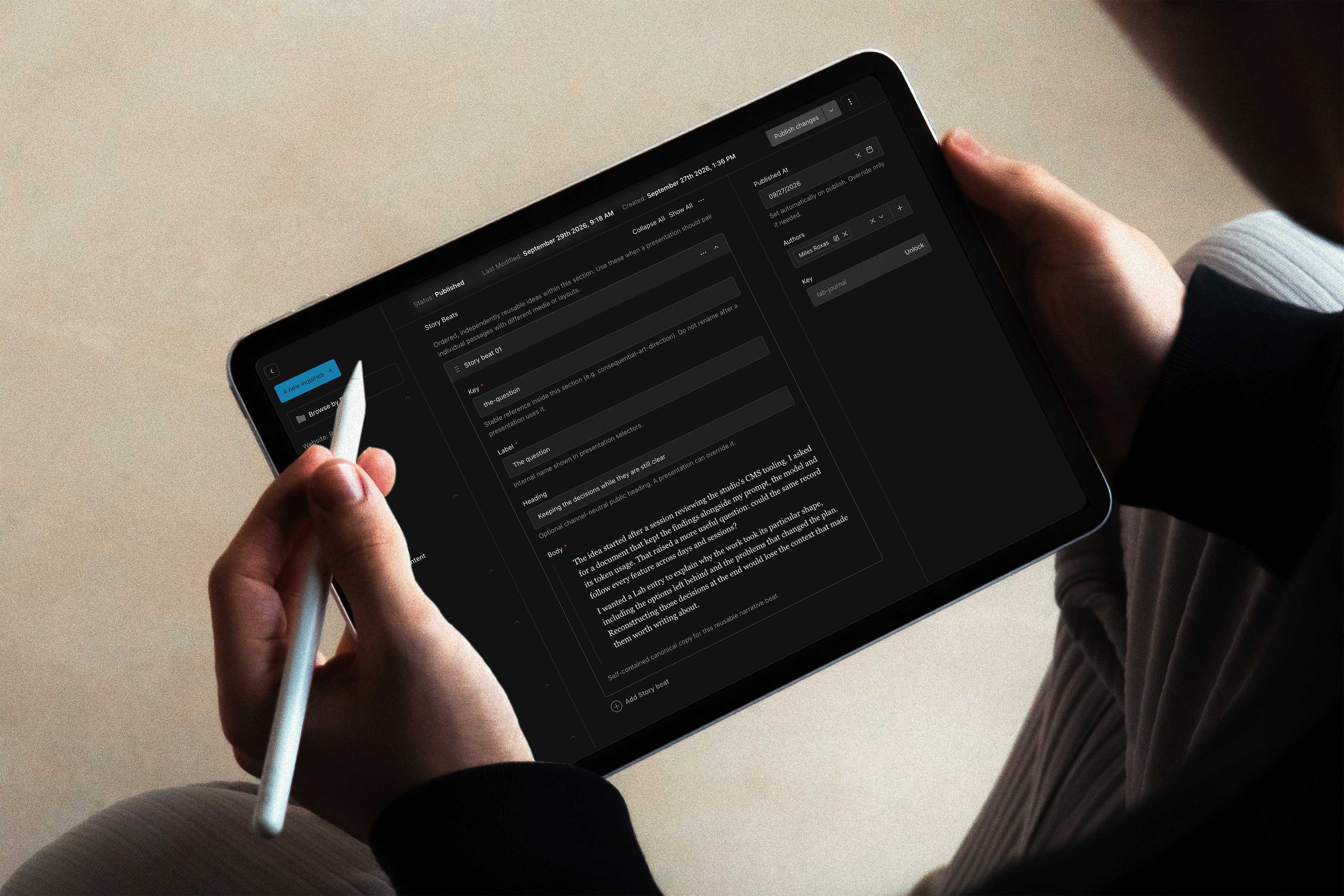 Story beat Suits & Sandals Payload CMS